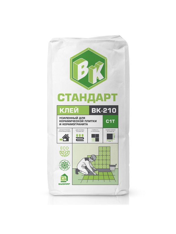 Клей для облицовки керамической плиткой, керамогранитом для внутренних и наружных работ ВК-210 (С1Т)