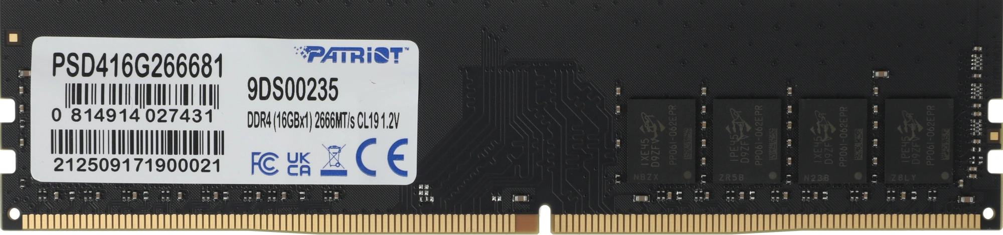Оперативная память Patriot Signature, DDR4, 16GB (1x16 GB), 2666 MHz, CL19, DIMM