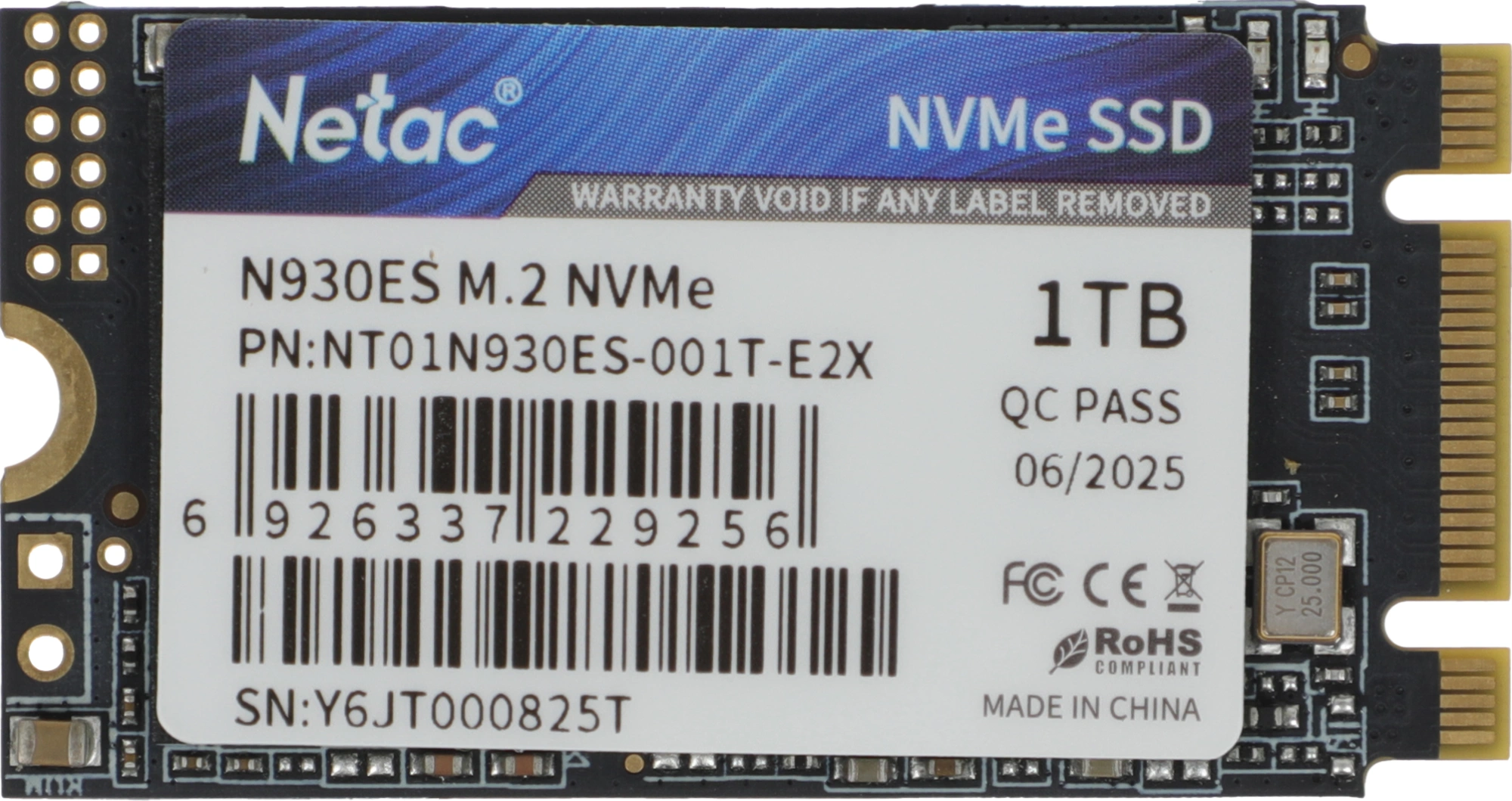 Накопитель SSD Netac N930ES, 1Tb, PCIe 3.1 x2, M.2 2242, NVMe, R/W 1650/1500