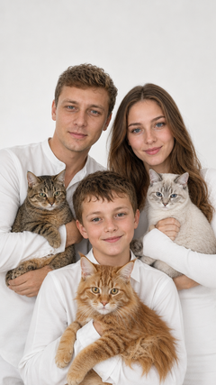 Семейный студийный портрет с кошками