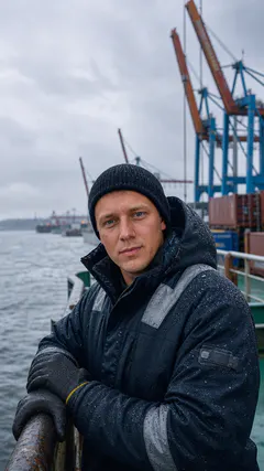 Русский моряк на палубе в северном порту