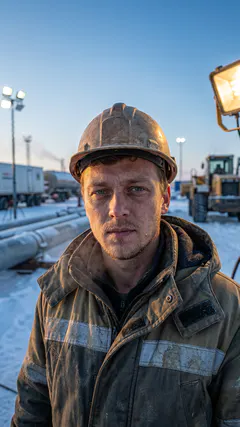 Портрет нефтяника на снежной базе