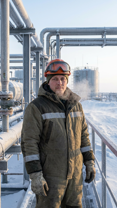 Нефтяник на северном промышленном объекте