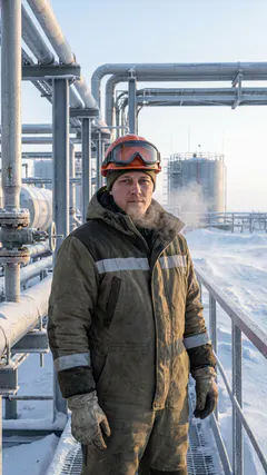 Нефтяник на северном промышленном объекте