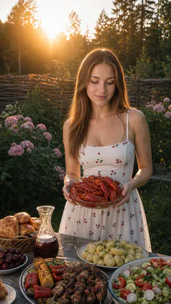 Фотореалистичный outdoor country портрет у стола