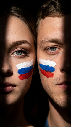 Экстремальный крупный план пары с флагом России