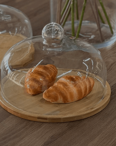 Хлебница с бамбуковым поддоном и стеклянной крышкой 28 см