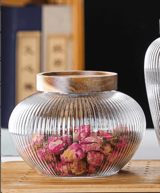 Баночка для сыпучих продуктов из боросиликатного, рифленого стекла 1000мл