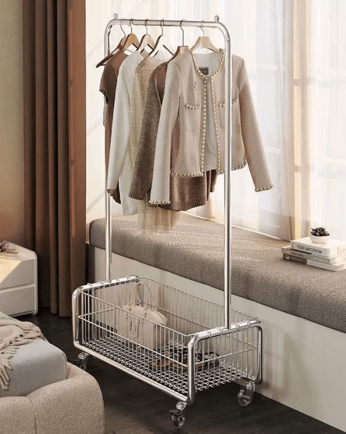 Гардеробная вешалка с корзиной цвет металлический