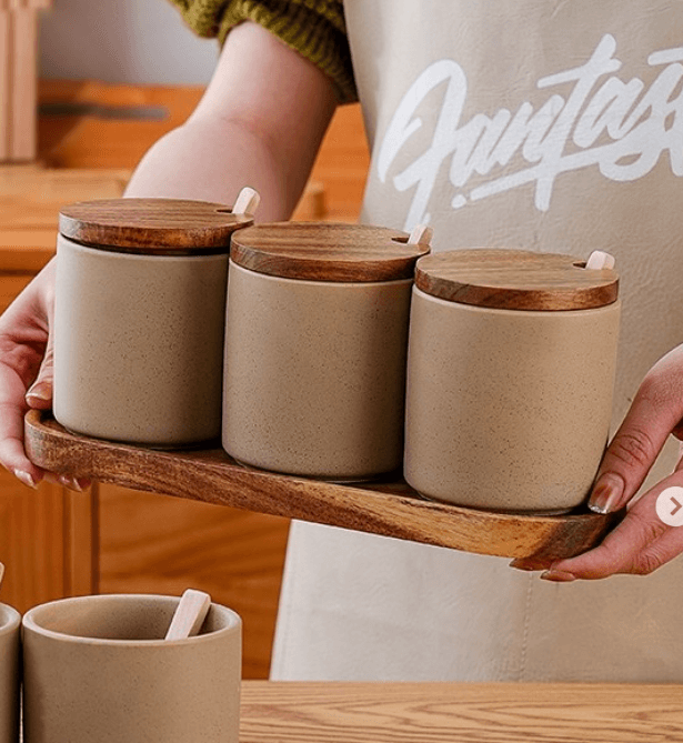 Керамические баночки на подставке 3 шт