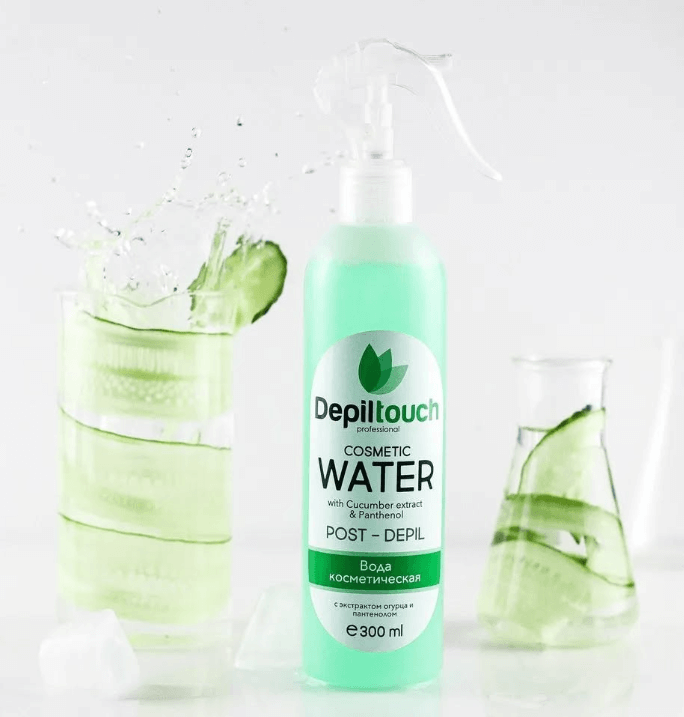 Косметическая вода Depiltouch professional с экстрактом огурца и пантенолом предназначена для обработки кожи после депиляции сахарной пастой.