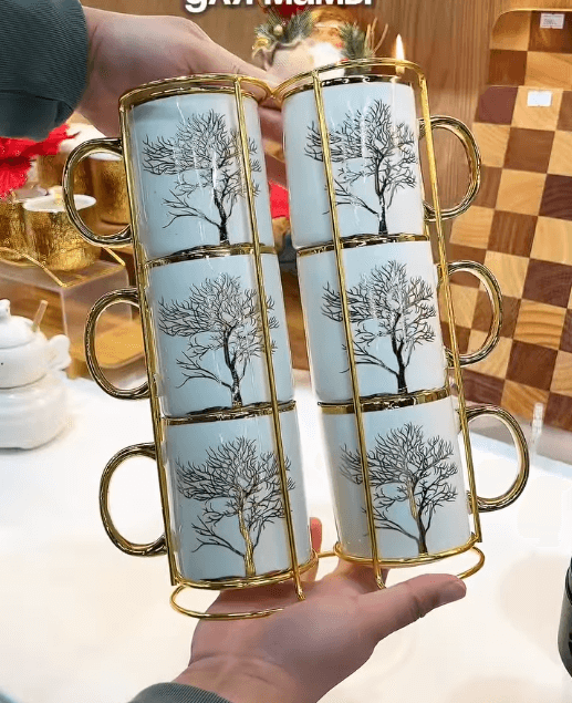 Набор кружек 6 шт. белые с рисунком дерева