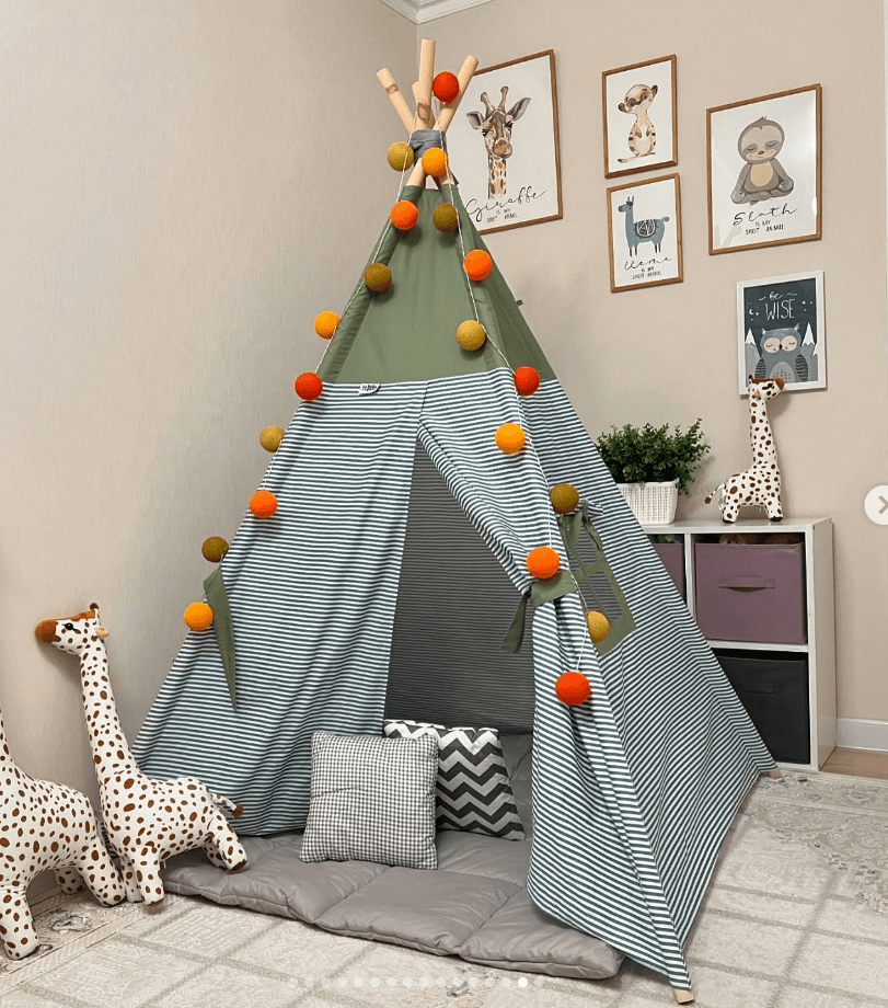 Вигвам для детей цвет хаки\в мелкую полоску