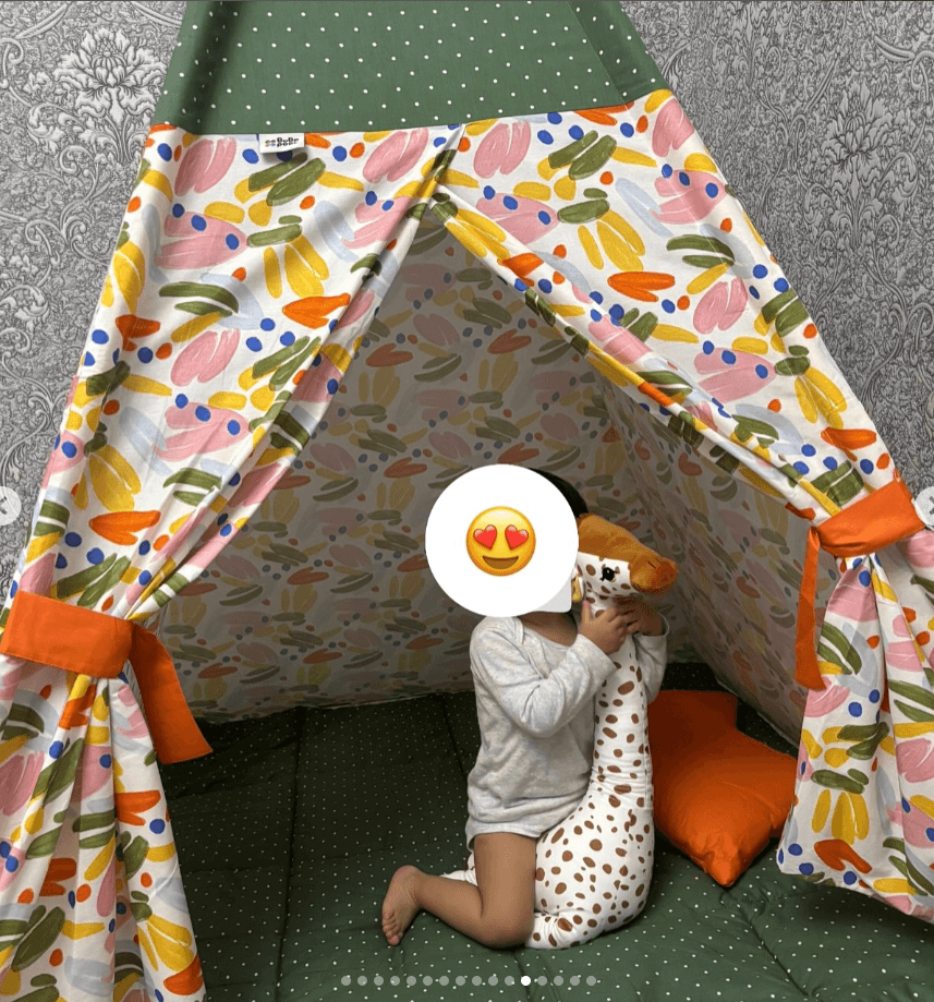 Вигвам для детских игр цвет хаки в горошек\принт на белом фоне