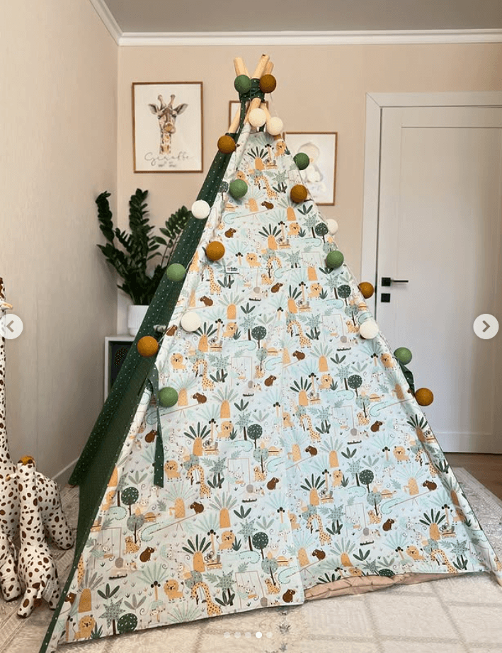 Вигвам для детских игр цвет хаки в горошек\принт Африка