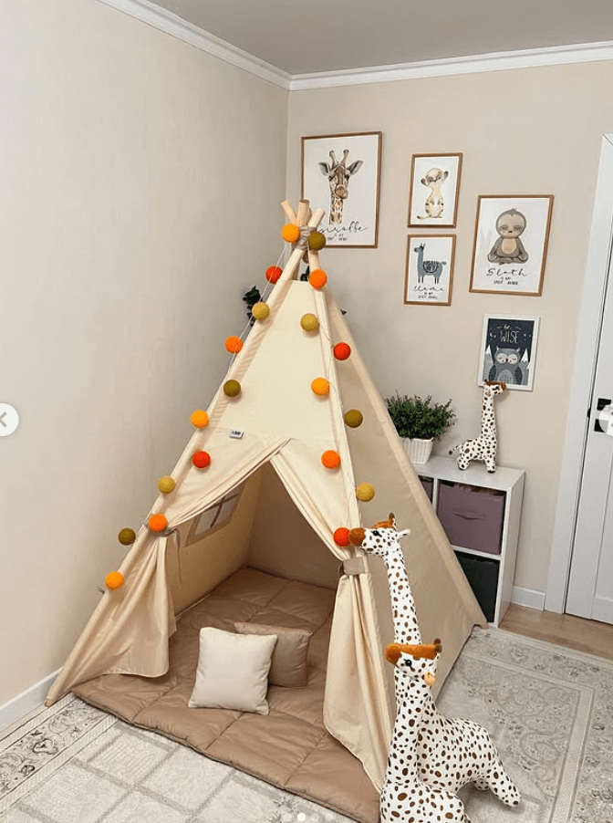 Вигвам для детских игр цвет бежевый в черный горошек