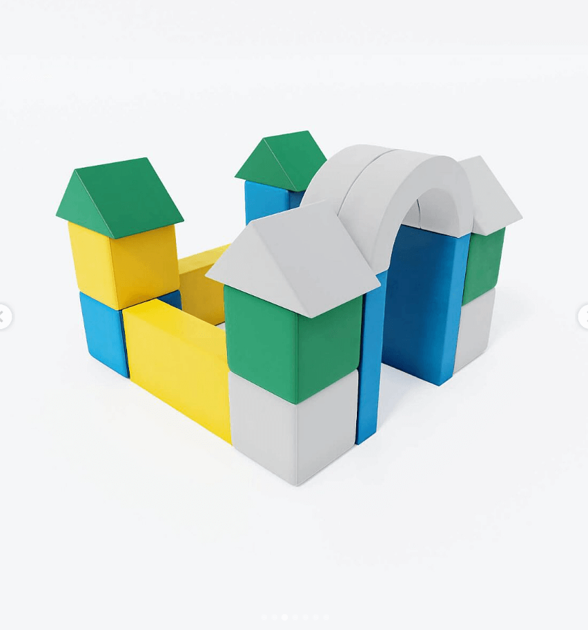 Детский мягкий модуль конструктор «Дружок» серый\желтый\зеленый\синий