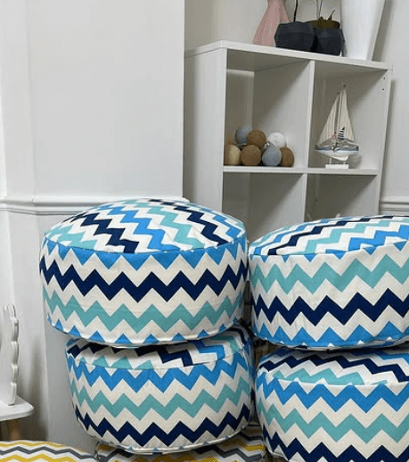 Пуфики для детей принт голубой зигзаг