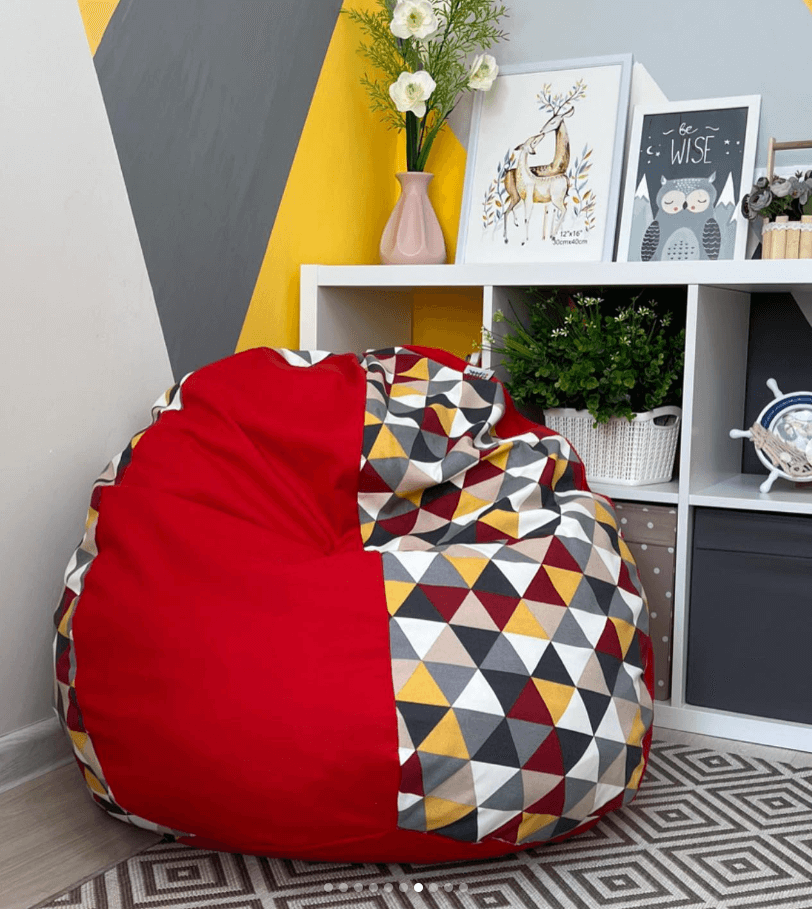 Детские бинбеги цвет комбинированный красный\принт треугольники