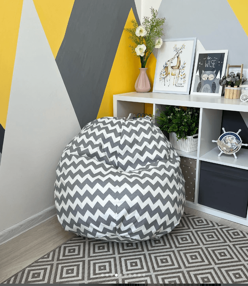 Детские бинбеги принт серый зигзаг