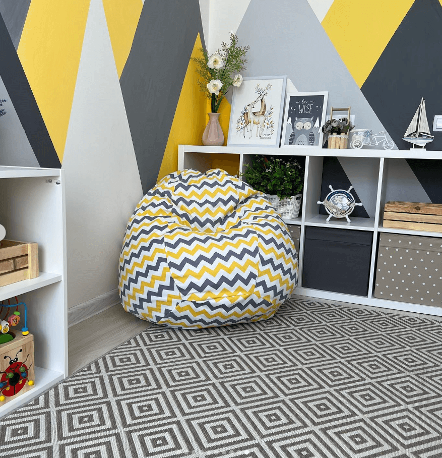 Детские бинбеги принт желтый\серый зигзаг