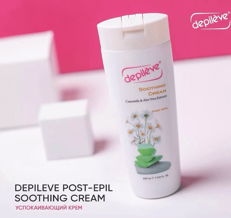 Только спокойствие: крем Depileve с экстрактами алоэ и ромашки позаботится о коже после сеанса депиляции.