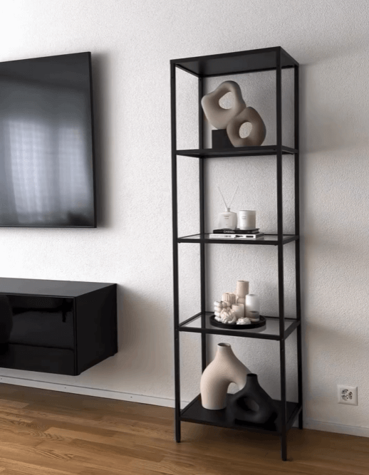 Стеллаж Витшё цвет черно-коричневый/стекло