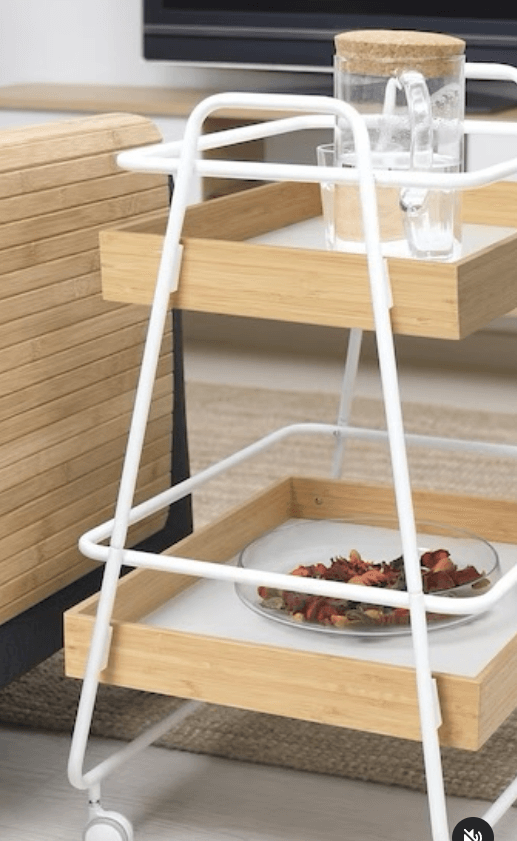 Столик-тележка в 2 этажа цвет белый\дерево