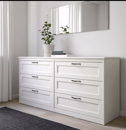 Комод с 6 ящиками Сонгесанд цвет белый с черными ручками