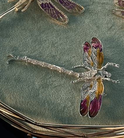 Брошь Стрекоза в фиолетово-оранжевом оттенке большой