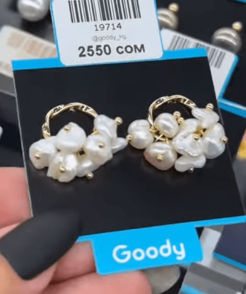 Серьги напоминающие корзину с жемчужными цветами