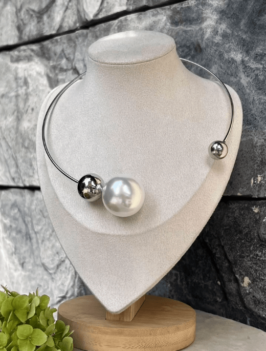 Чокер с жемчугом цвет серебристый
