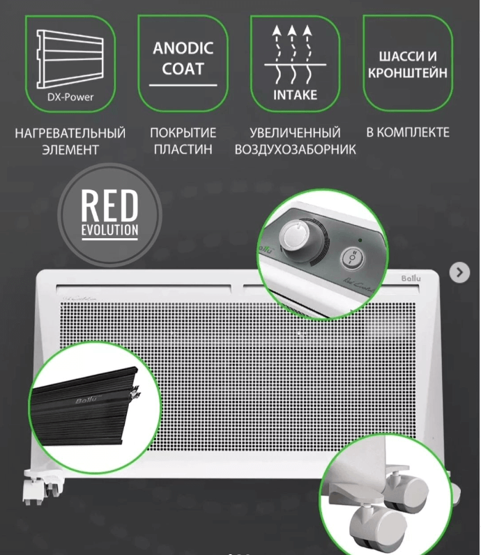 Конвекторы Ballu Red Evolution 1 кВт на 10м²