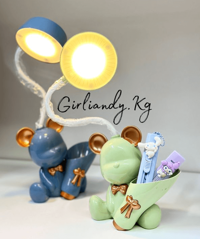 Настольный светильник 3в1 "Мишка с букетом"