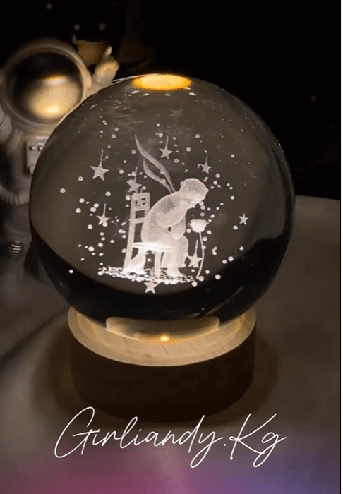 Хрустальный шар-ночник “Маленький принц и цветок”