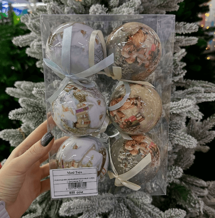 Набор новогодних игрушек-шаров 6 шт. с рисунком