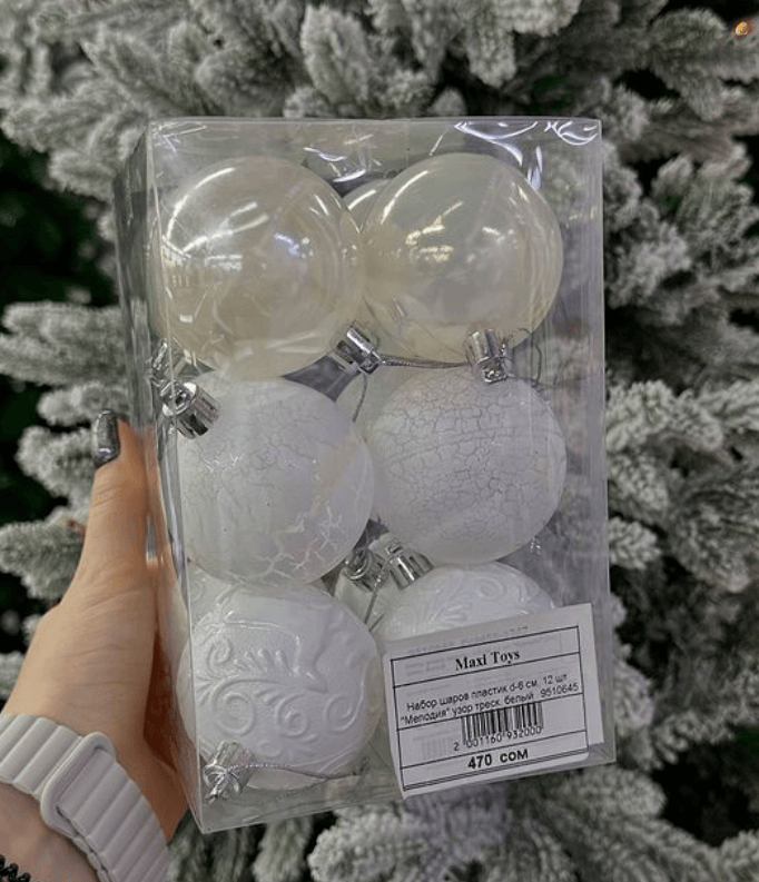 Набор елочных шаров 12 шт. белый перламутр