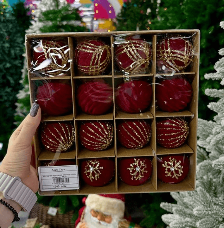 Набор елочных шаров 16 шт. красный бархат