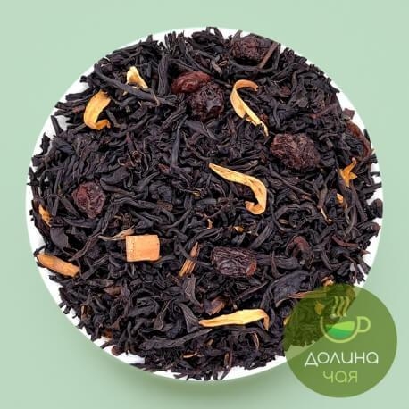 Чай Бельгийские вафли . Цейлонский чёрный листовой чай с кусочками карамели, изюма и лепестками апельсина.