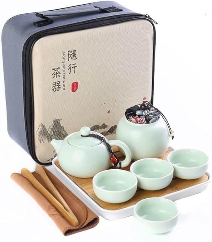 MaGiLL портативный керамический дорожный чайный сервиз кунг-фу, китайский бамбуковый чайный поднос гунфу, настольная коробка с емкостью для воды для чайного сервиза кунг-фу