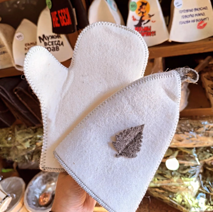 Банный набор шапка + рукавичка "Листок"