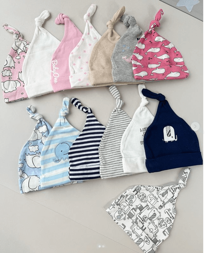 Шапочки Moms care для новорожденных хлопок с узелком на макушке