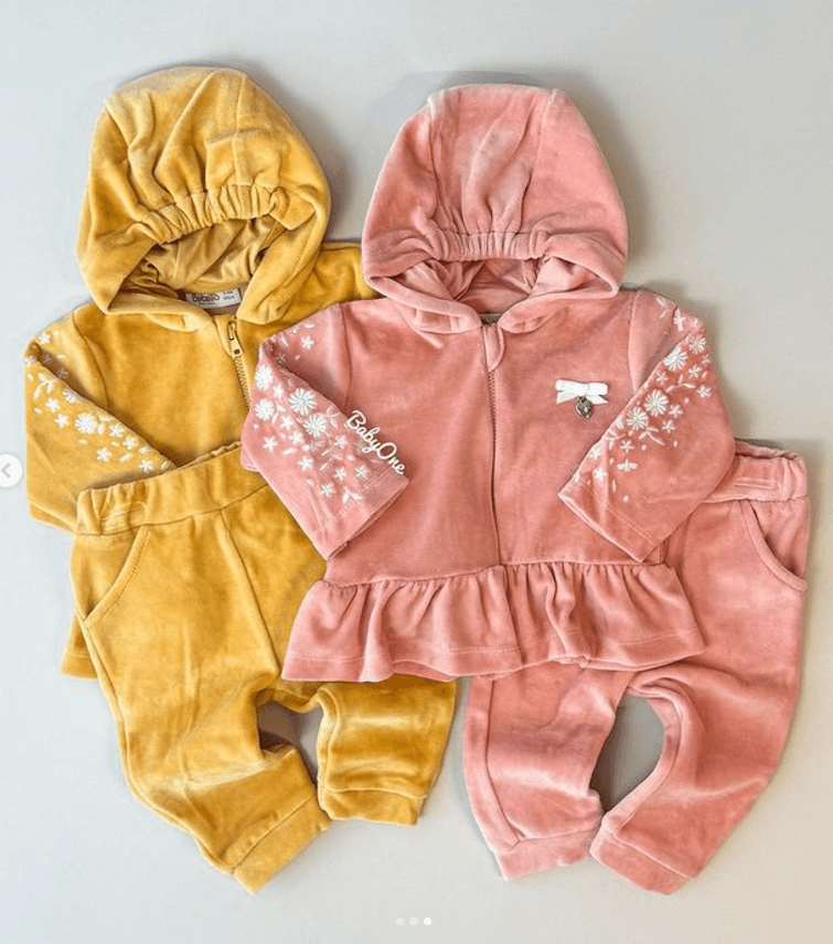 Двойка Велюр кофта с капюшоном и рюшкой+штаны