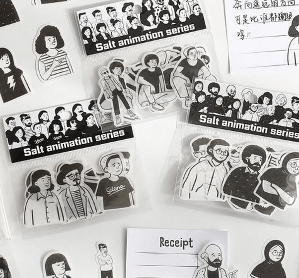 Наклейки в виде людей с различными эмоциями в черно-белом стиле