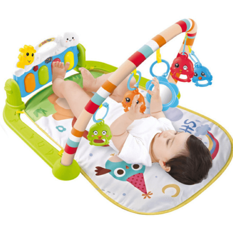 Развивающий музыкальный коврик с дугой, 5 погремушек, свет, звук, зеленый MY997
