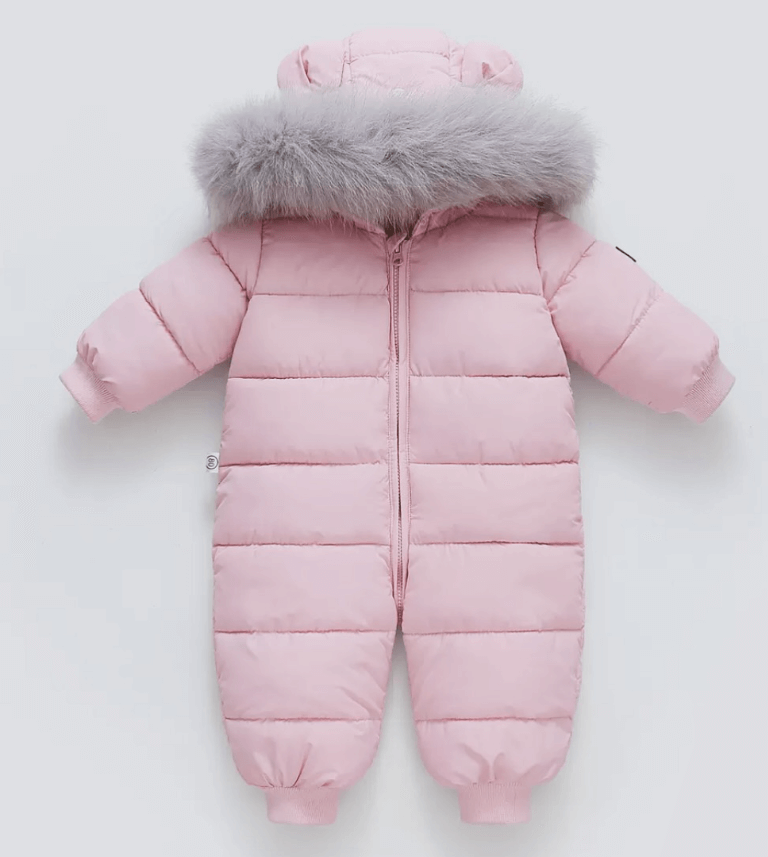 Зимний комбинезон для девочки с мехом розовый