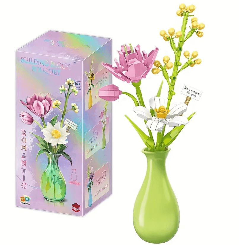 Набор строительных блоков для букет цветов с керамической вазой, набор игрушек «сделай сам» с цветами,