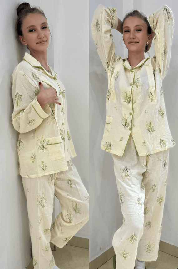 Пижама Nude муслиновая для кормящих мам рисунок полевые цветы