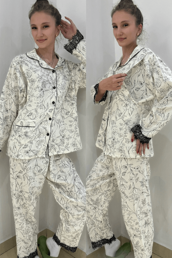 Пижама муслиновая для кормящих мам с кружевом