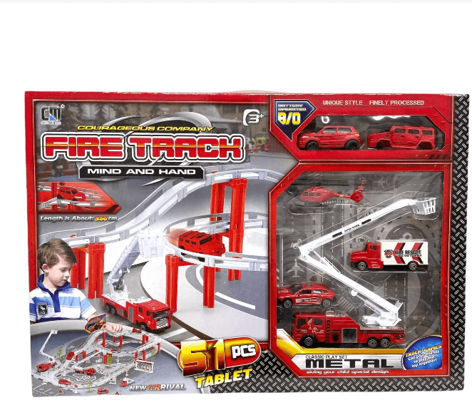 Fire track большой Пожарный трек с метал машинками 6шт, 51дет, 52*36см